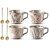 Ceramic Mug Set of 4 with Coffee Spoon 11oz Vintage Coffee Mug Pottery Cups Mug for Coffee Milk Latte Cappuccino Tea Porcelain Coffee Cups Dishwasher Microwave Freezer Safe Stoneware