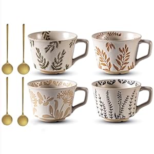 Ceramic Mug Set of 4 with Coffee Spoon, 11oz - Vintage Coffee Mug, Pottery Cups Mug for Coffee Milk Latte Cappuccino Tea, Porcelain Coffee Cups Dishwasher Microwave Freezer Safe Stoneware Ceramic Mug Set of 4 with Coffee Spoon 11oz Vintage Coffee Mug Pottery Cups Mug for Coffee Milk Latte Cappuccino Tea Porcelain Coffee Cups Dishwasher Microwave Freezer Safe Stoneware