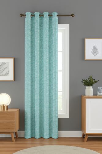 Image of Crosshatch Pastel Blue Polyester Window Curtains 5 Feet | Darkening Drapes with Eyelets | Set of 1 Panel for Living Room, Bedroom & Office