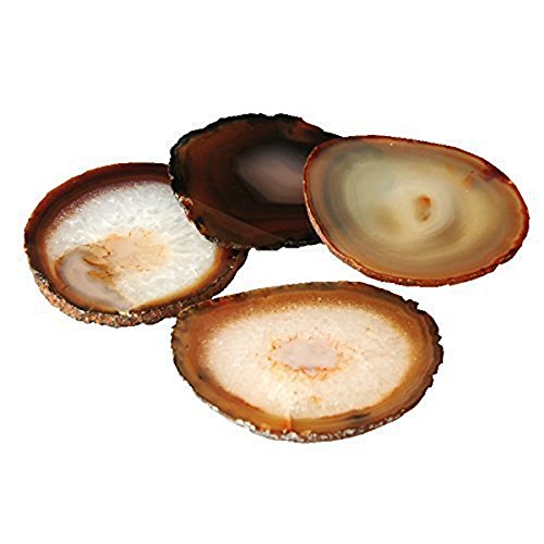 Set of 4 Brown Brazilian Agate Coasters with Rubber Bumpers (Quality 1) 3 Inches to 3.5 Inches