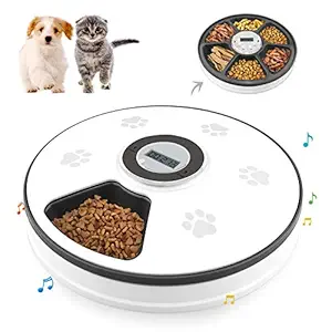 Chintu Automatic Cat Feeder, Auto Cat Food Dispenser - 6 Meals Pet Wet Food Dispenser for Small Dog with Programmable Timer Portion Control Timed Cat Feeder with Voice Reminder