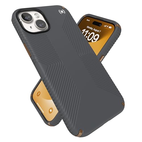 Image of Speck iPhone 15 Plus & iPhone 14 Plus Case - Presidio2 Grip MagSafe, Drop Protection, Soft Touch Charcoal Grey /Cool Bronze /White
