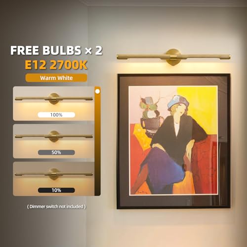 Museum Gallery Bathroom Picture Light - 30 Inch Long Gold Brass Dimmable Hardwired Wall Sconces with E12 Bulb - Frame Pictures Art Deco Sconce Lights for Painting Photo Artwork Library Vanity Over by Mazu house - Image 4