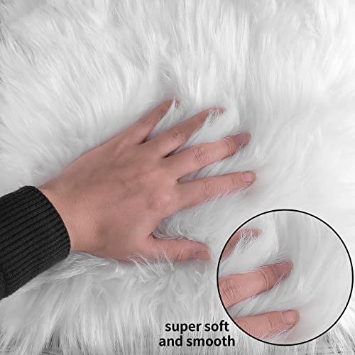 Sibba Faux Fur Area Rugs Chair Pad 12 inch Small Square Cover Seat Fuzzy Cushion Carpet Mat Soft Fluffy Rug Couch for Living Bedroom Sofa Photographing Background Decor (White) - Image 3