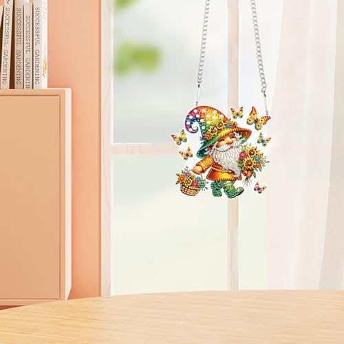 Image of AiYuanzsh Butterfly Gnome Diamond Painting Hanging Kit, DIY 5D Acrylic Rhinestones Diamond Art Pendant, Fantasy Hanging Ornament for Wall, Window, Door or Home Decoration, Handmade Gift for Adults