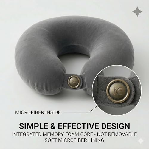 Image of Travel Neck Pillow for Adults, Fiber Filled U-Shaped Neck Support Pillow with Button Closure, Soft Plush Neck Cushion for Airplane, Car, Office & Travel (Grey)