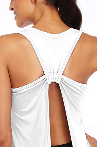 Sanutch Open Back Workout Tank Tops For Women Tie Back Yoga Tops Backless Shirt White S #TOP4
