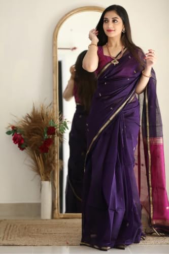 Image of SGF11 Women's Kanjivaram Soft Cotton Linen Silk Saree With Blouse Piece