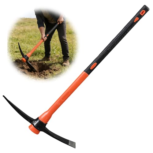 HOSKO Pick Axe for Digging 34 Mattock Rock Pick Hammer Pickaxe for Gardening Landscaping Tools with Comfortable Handle Digging Tools for Hard Ground with Heavy Duty Pickaxe Blade.