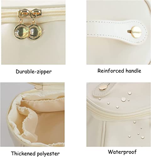 Image of ARLICORPING Makeup Storage Bag,Portable Cosmetic Bag,Pu Leather Multifunctional Vanity Bag for Makeup,Cosmetic Brush Case,Cosmetic Travel Bag for Women Organization Bag with Handle(Off White),11 cm