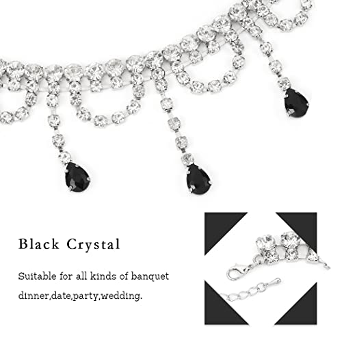 Navoky Rhinestone Choker Black Big Crystal Necklace Silver Neck Chain Tassel Party Jewelry For Women And Girls (A) #TOP5