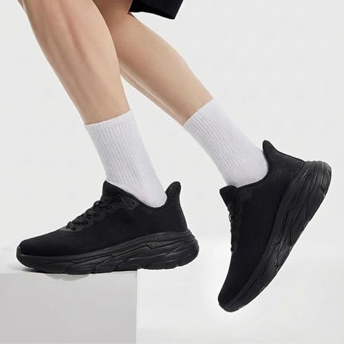 Image of Men's Slip on Walking Sneakers - Lightweight Running Shoes - Cushioned Comfort for Gym, Training, Tennis, Workout - Athletic Fashion - Black /Beige Size 6.5-13