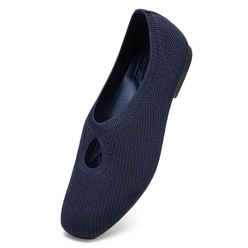 Frank Mully Women's Knit Flats Teardrop Upper Square-Toe Style Shoes Lightweight Flats for Women Comfortable Slip on Flats for Work Wedding Office4