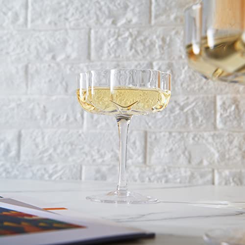 Khen Flower Vintage Wavy Glass Coupes Martini , Champagne & Cocktail Coupes - Set of 2 - 7oz Colorful Cocktail Glasses & Champagne , Prosecco , Mimosa Glassware Copyright Design - Crystal Clear - Thumbnail 6
