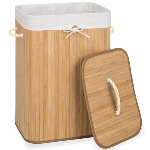 tectake® Panier à linge Corbeille a linge en Bambou...