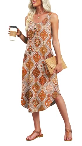 Image of WIHOLL Summer Dresses for Women 2026 Button Front Sleeveless Casual Midi Dress Beach Vacation Sundresses with Pockets