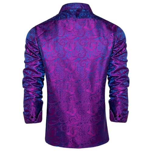 Men's Luxury Paisley Printed Long Sleeve Shirts for Wedding Prom Button Down Collar Dress Shirt4