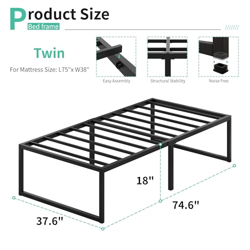 Lutown-Teen 18 Inch Twin Bed Frames Heavy Duty Metal Twin Platform Bed Frame No Box Spring Needed, Noise Free, Easy Assembly, Black by Lutown-Teen - Used condition - Image 2