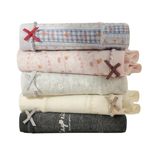 Cute Floral Panties Girls,Moisture-Wicking Cotton Briefs,Extended Crotch Mid Rise Frilly Trim Soft Underwear,5 Pack