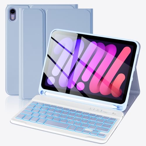 Image of SOPPY for iPad mini 7 Keyboard Case A17 Pro 2024 /iPad Mini 6 Generation Case with Keyboard 2021 8.3 Inch, 7 Color Backlit Detachable Keyboard Cover for iPad mini 7th /6th Gen, US Layout, Purple