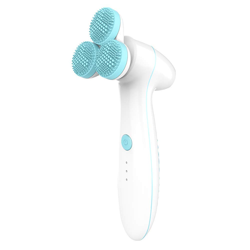 MU Spazzola elettrica per la pulizia del viso, testina di pulizia Testina per massaggio 2 in 1, strumento per la pulizia del massaggio 3D Ipx6 Silicone elettrico impermeabile,Blu