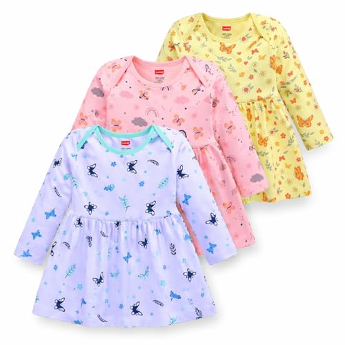 Image of LuvLap Baby Girls 100% Cotton Full Sleeve Girl Frock Pack of 3