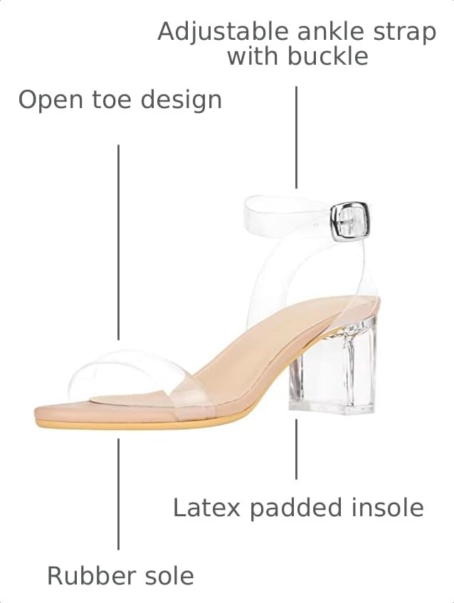 Image of Women's Strappy Clear Chunky Clear Block Low Heeled Sandals 2 Inches Open Toe Ankle Strap High Heel Dress Sandals Daily Work Party Sandal Shoes