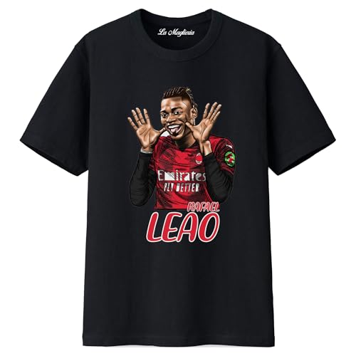 MAGLIERIA CONFORTI novità 2024 Maglietta Bambino di Rafael LEAO Calcio Unisex Bambini Bambina 100% Cotone (IT, età, 9 Anni, 11 Anni, Regular, Nero)