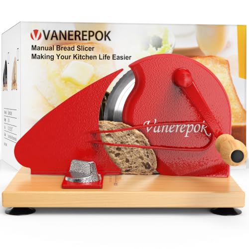 Image of vanerepok Manual Bread Slicer Adjustable Thickness for Homemade Sourdough | Hand Crank Bread Cutter with Scale & Stable Suction Cups & Wood Base for Even Slicing Perfect Baking Gift for Home Bakers