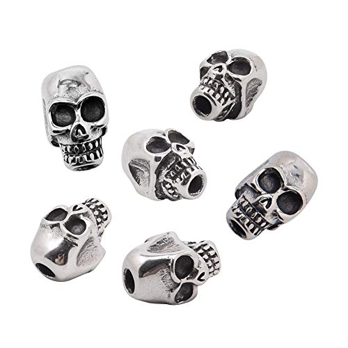 PH PandaHall 10pcs 3mm Stainless Steel Skull Spacer Beads Metal Skull Head Beads Charm Antique Silver Beads Findings for Necklace Bracelets Earrings Jewelry Making