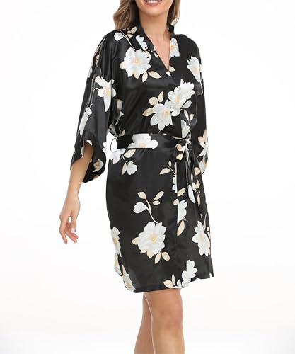 Image of Women's Short Satin Robes Lightweight Silky V-Neck Sleepwear Wedding Bridal Party Bride Bridesmaid Bathrobes