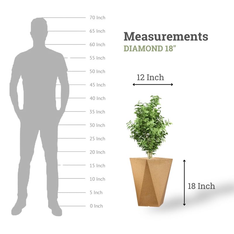 Image of Amazon Brand - Umi Diamond 18 Inch Pots for Planter & Flowers Big Size Gamla - Lightweight, Durable Outdoor & Indoor Planters, Perfect for Balcony & Terrace Gardens (Brown)
