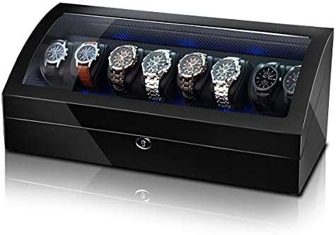 TEEMING Automatic Watch Winder Display Storage Box for 16 Automatic Watches, 8 Watch Winders + 8 Showcases, 4 Rotating Watch Modes, LED Light Watch Collector, Quiet Motor, AC Adapter/Battery Powered