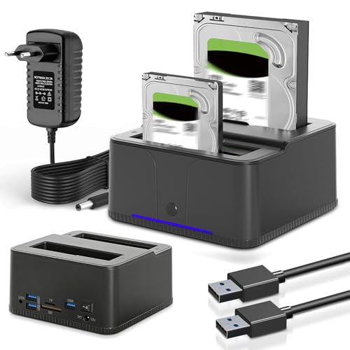 Gbformat HDD Docking Station, USB3.0 Station d'accueil pour Disque Dur pour 2,5 et 3,5 Pouces SATA HDD/SSD, 32 to avec Lecteur de Cartes SD/TF, Double Baie,...