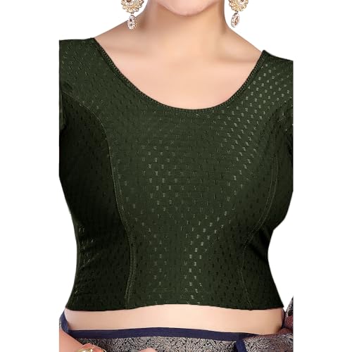 Image of FINESTFIT Round Neck Stretchable Elbow Sleeve Readymade Saree Blouse for Women, 100% Cotton Dobby Fabric