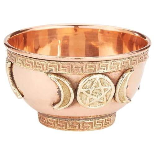 New Age Imports Inc. bo Triple Moon Pentacle Copper 3 for Altar Ritual use Incense Burner smudging Decoration offering Bowl 3 Diameter 2 Height