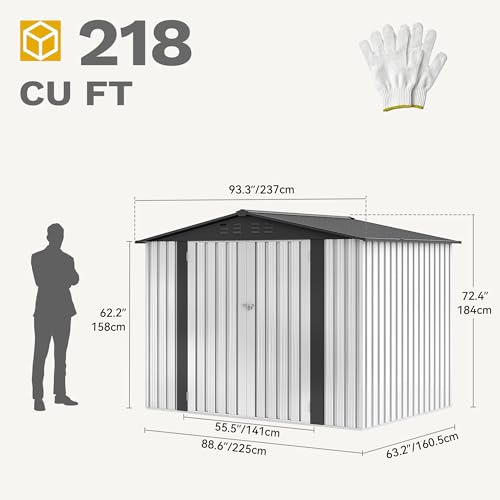 Image of DWVO 8x6FT Outdoor Storage Shelter, Roomy Steel Tool Shed with Secure Entrances & Air Circulation for Patio, Lawn, and Backyard, Ideal for Storing Garden Gear, Lawn Tools, and Bikes, White