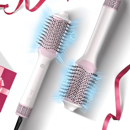 Image of 2-in-1 Blow Dryer Brush & Hair Straightener, Ionic & Ceramic Thermal Brush with Adjustable Heat & Cool Shot, 110000 RPM Motor High-Speed Motor for Frizz-Free, Smooth & Voluminous Hair, White