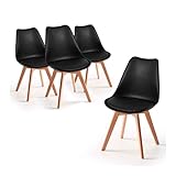 CAMBIA TUS MUEBLES CTM® Silla Tulipa – Pack 4 Sillas de Comedor Estilo Nórdico – en Polipropileno con Cojín en Polipiel – Patas de Madera – 52x48x82 cm – para Salón y Oficina Color Negro