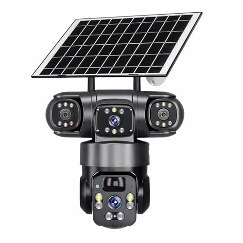 Guard Well 3 Lens Solar Powered WiFi CCTV Camera Outdoor | PTZ 360° Rotation | Color Night Vision | Two Way Audio | 4G/2.4GHz Wireless Security Camera with Mobile App V380 Pro (3 Lens Solar)