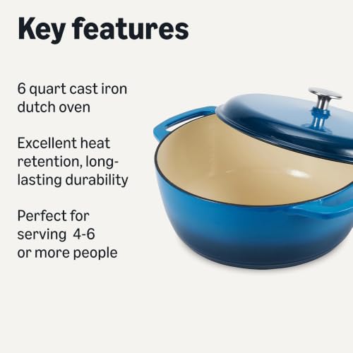 Image of Amazon Basics Enameled Cast Iron Dutch Oven Pot with Lid, Round, Dual Handles, Heavy-Duty, Oven Safe for Stews, Roasting, Baking, 6-Quart, Blue