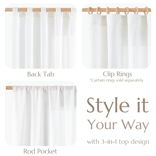 Image of jinchan White Linen Curtains 84 Inch Length, Rustic Semi Sheer Curtain for Living Room Bedroom Home Decor Drapes Back Tab, Set of 2 Panels