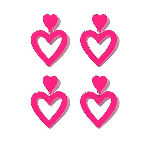 Image of 2 PCS Heart Earrings for Concert 80S Heart Drop Earrings for Halloween, Valentine's Day, 2 Pairs, Acrylic, No Gemstone