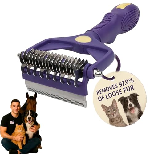 Undercoat Rake for Long-Haired Dogs and Cats, pet grooming brush with 9/17 teeth for Medium to Large Double-Coated Pets, Removes Loose Hair and Combats Shedding