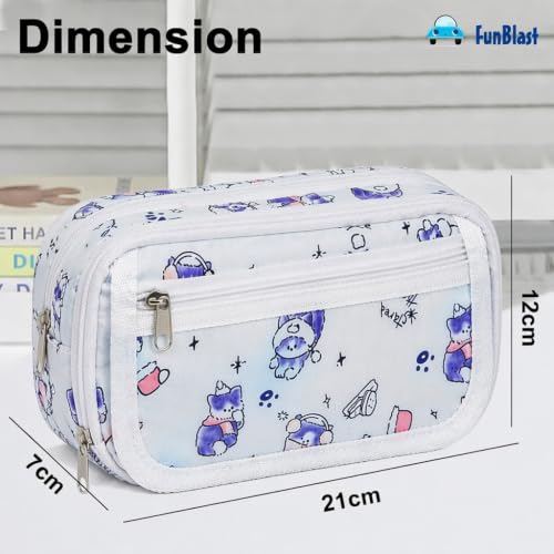 Image of FunBlast Pencil Pouch for Girls- Kawaii Pencil Pouch, Aesthetic Pencil Case Organizer, Large Capacity Stationary Organizer Case, Multipurpose Zipper Pouch for Kids & Adults (White-B)