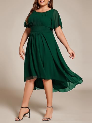 Image of Ever-Pretty Women's Plus Size Formal Wedding Guest Dresses for Curvy Women A Line Chiffon Midi High Low Cocktail Dress