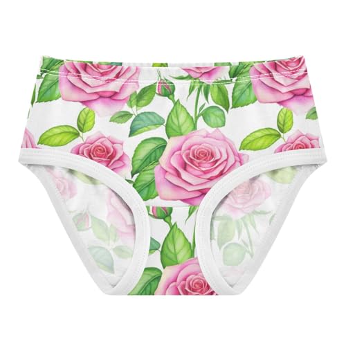 Joisal Cotton Girls Underwear Toddler Watercolor Pink Roses Leaves Little Girl Panties Bright Kids Briefs Undies 2t