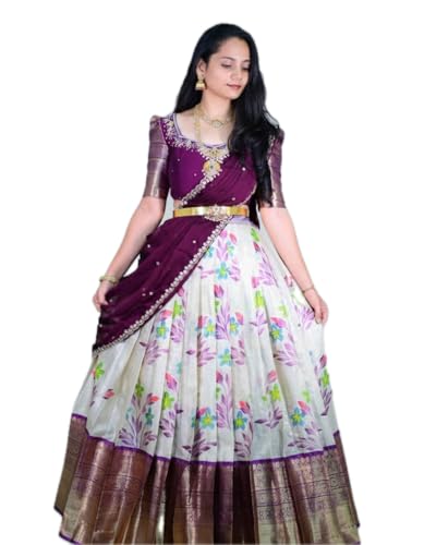 Image of ZITON Women's Indian Traditional Kanjivaram Silk Pure Weaving Lehenga Choli Along With Dupatta And Blouse Piece, Half Saree (Unstitched)