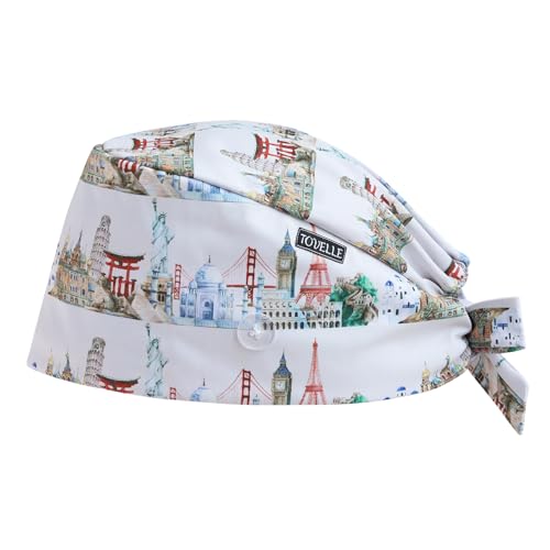 Image of Scrub Caps for Men and Women with Buttons, Classic Surgical Caps | Double-Sided Printed, Adjustable,Long Hours, Sweatbands, Fabric Help Reduce Static Buildup
