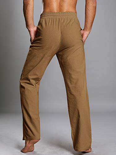 Image of PASLTER Mens Cotton Linen Pants Casual Summer Beach Pants Dress Trousers | Loose Fit, Elastic Drawstring Waist, Lightweight, Straight-Legs, Slacks, Yoga, Work, Vacation, Quick Dry